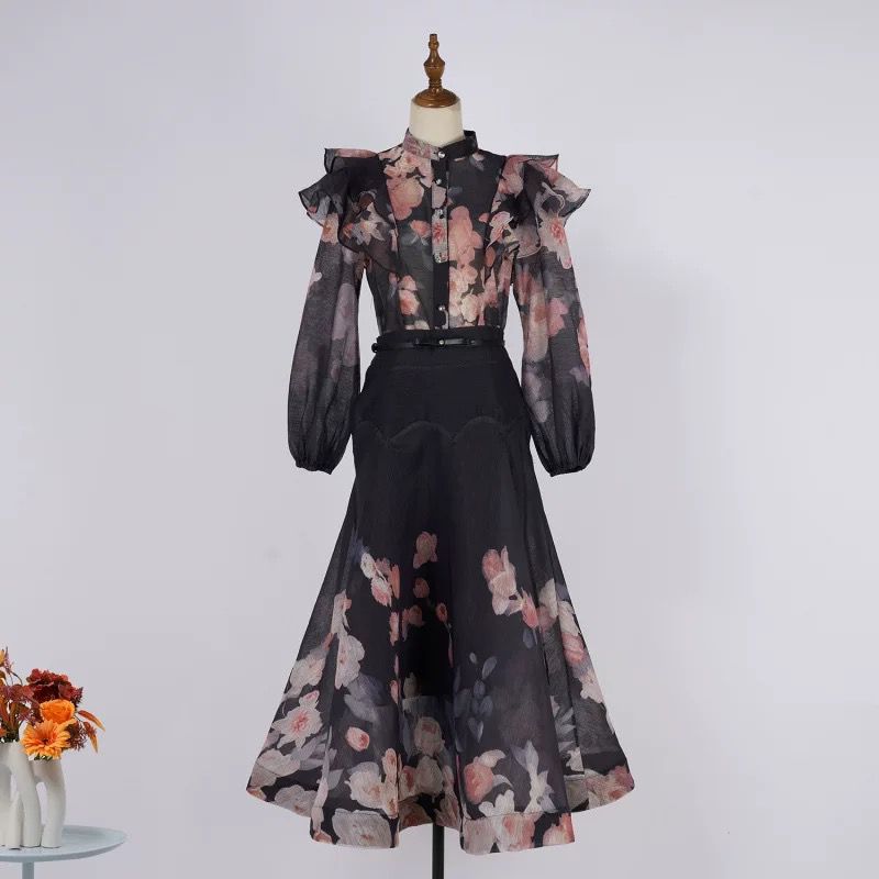 lantern sleeve shirt big skirt suit